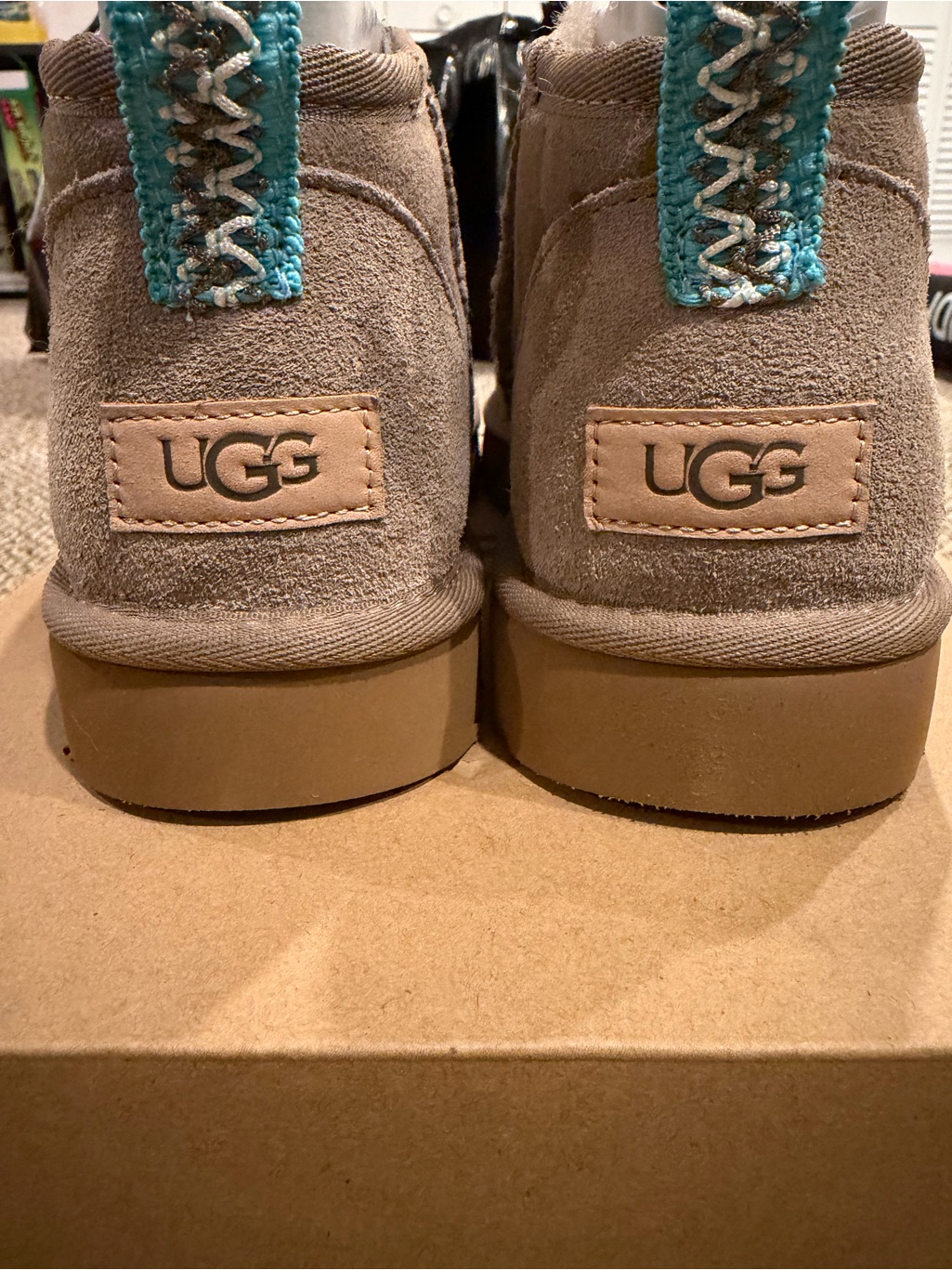 Nwt Ugg Taupe Suede Ankle Boots With Turquoise Accent Size 9 Women’s
